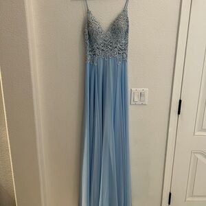 Elegant Blue Lace Evening Gown